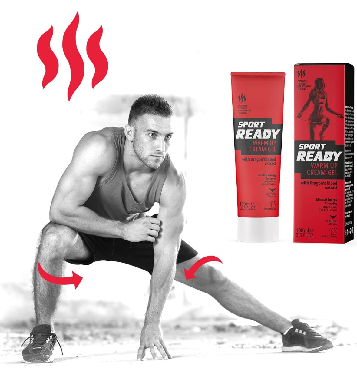 SPORT READY Warm up Cream-Gel - Heating Effect for Intensive Training, Non-Staining Formula (100ml)