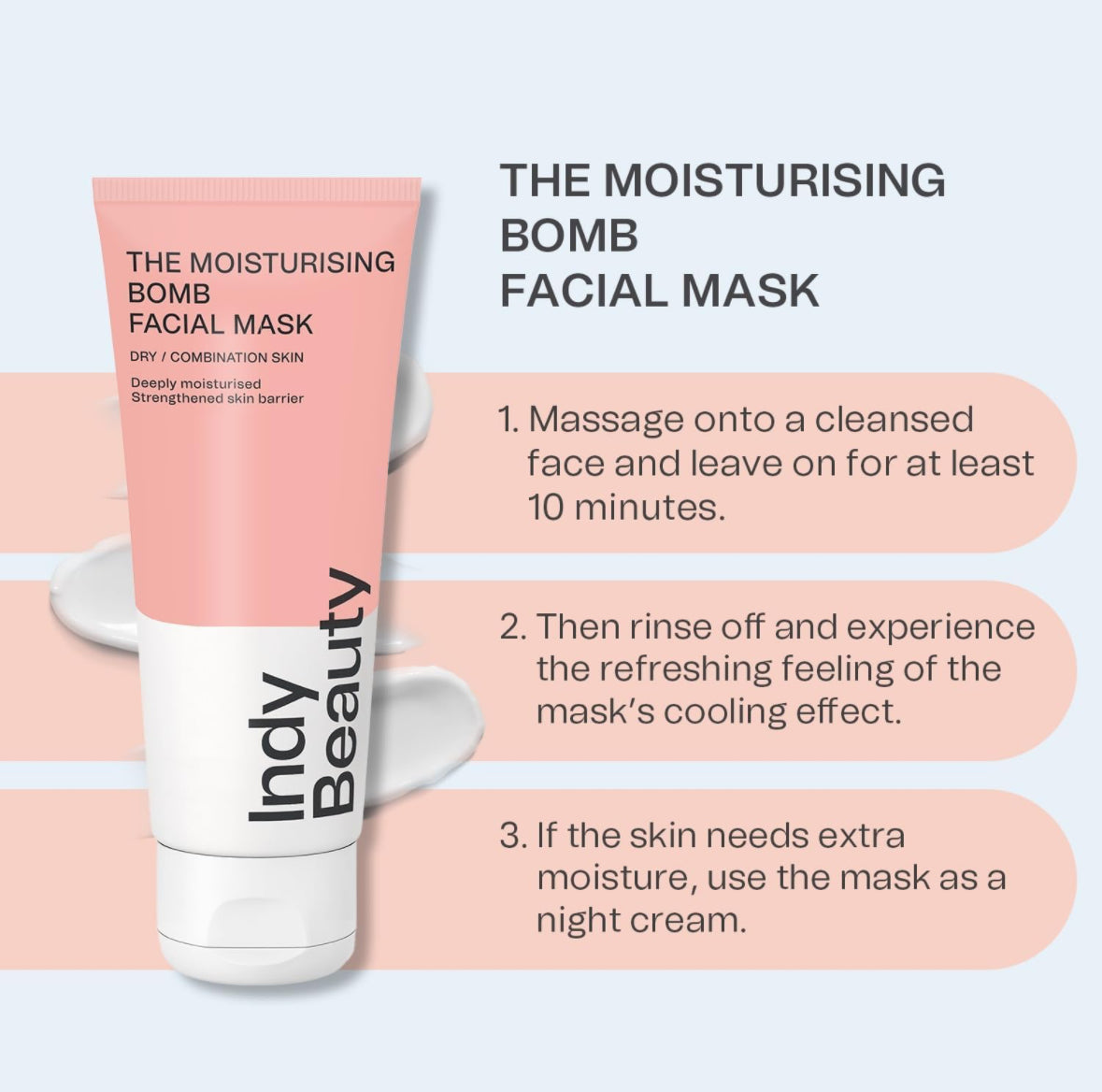 Moisturising Bomb Face Mask - Hydrating Skincare Treatment to Moisturise & Strengthen Skin - For All Skin Types - Long Lasting Deep Hydration - Vegan & Dermatologically Tested - Indy Beauty - 100ml