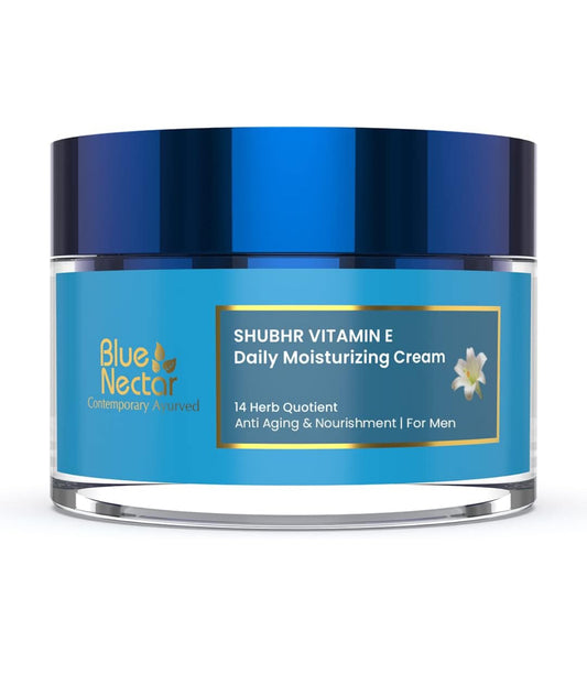 Blue Nectar Anti Aging Cream for Men | Natural Moisturizer with Vitamin E for Wrinkles & Fine Lines (14 herbs, 50g)