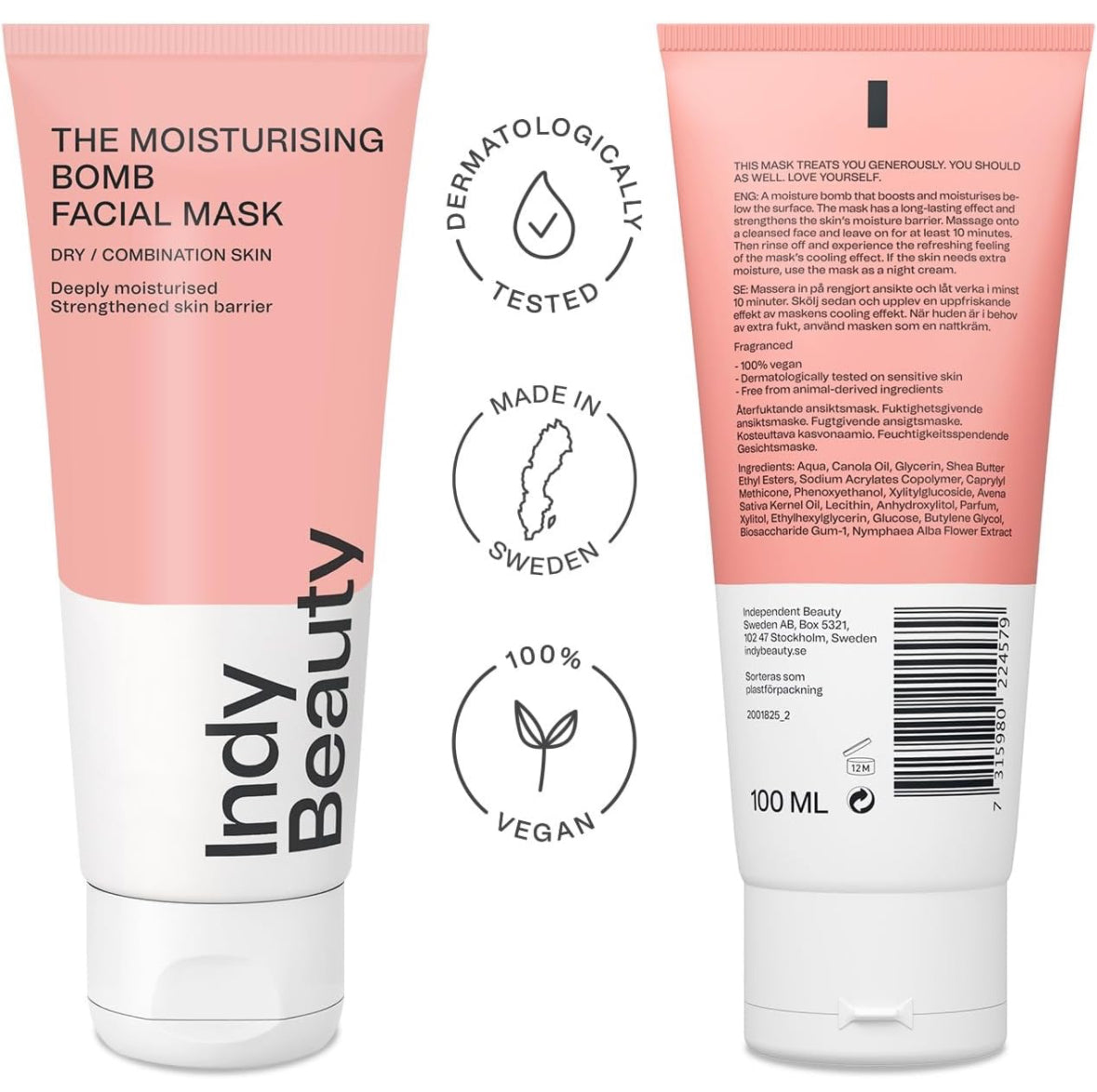 Moisturising Bomb Face Mask - Hydrating Skincare Treatment to Moisturise & Strengthen Skin - For All Skin Types - Long Lasting Deep Hydration - Vegan & Dermatologically Tested - Indy Beauty - 100ml