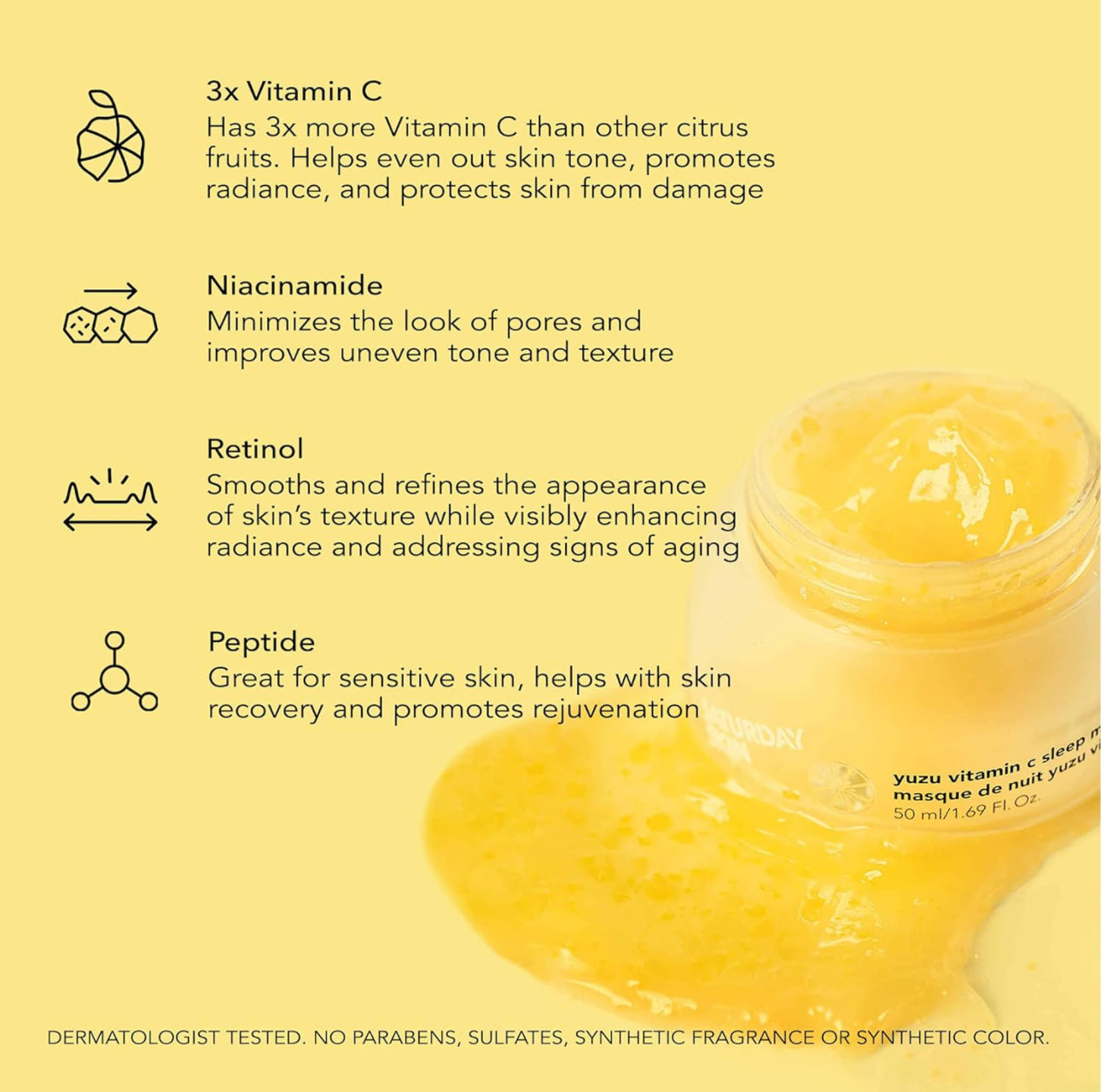 Saturday Skin Yuzu Vitamin C Sleep Overnight Face Mask Skin Care Retinol Niacinamide Face Moisturizer Brightening Sleeping Mask