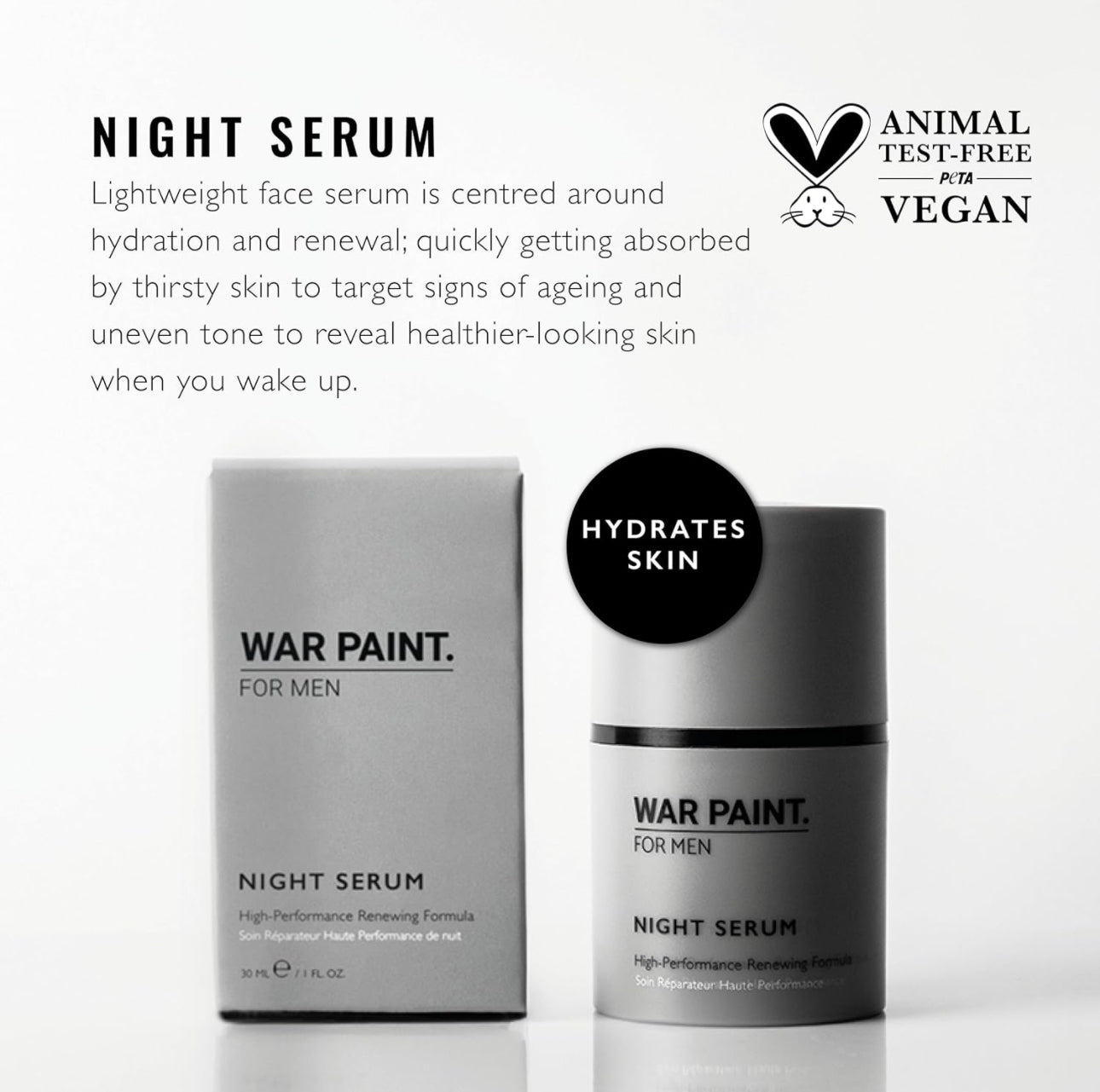 Warpaint for Men Skincare Range - Night Serum - Revitalise, Smooth and Hydrate