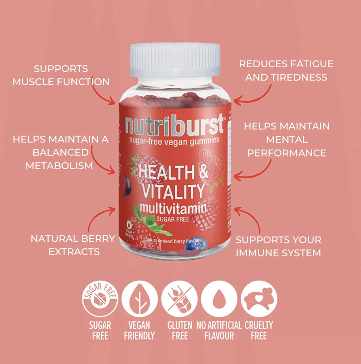 180 (pack of 3) gummy’s NUTRIBURST Multivitamins Health & Vitality Gummy, with Vitamin C B5 B6 B12 & D, Gummies